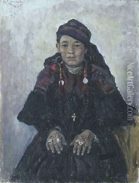 Portrait of a Cossack Woman, 1909 Oil Painting - Vasilij Ivanovic Surikov