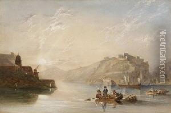 Der Rhein Mit Der Festung
 Ehrenbreitstein. Oil Painting - Caleb Robert Stanley