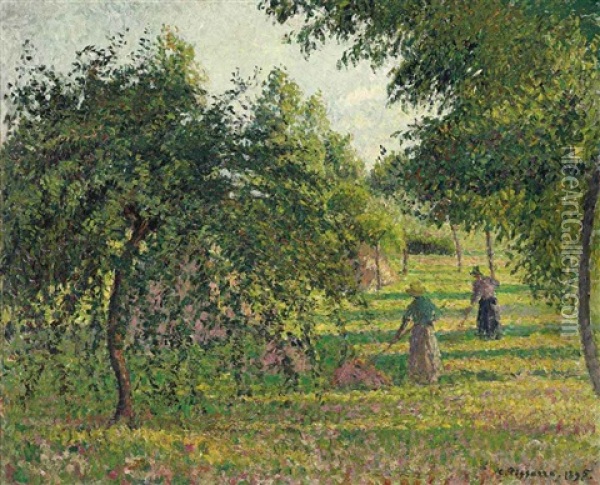 Pommiers Et Faneuses, Eragny Oil Painting - Camille Pissarro
