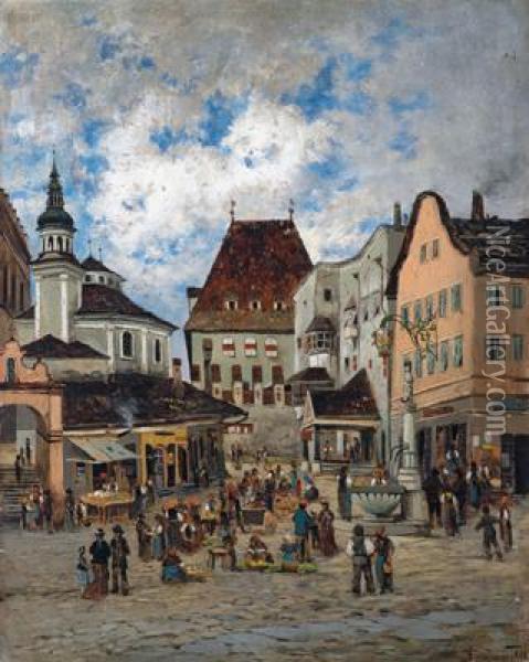 Oberer Stadtplatz In Hall Oil Painting - Theodor von Hormann
