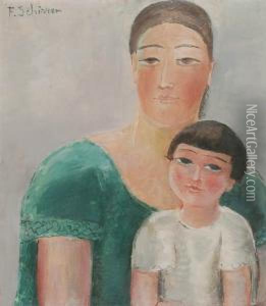Moeder En Kind - Mere Et Enfant (1924) Oil Painting - Ferdinand Schirren