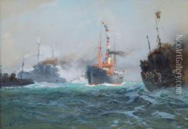 Der Hilfskreuzer 'mowe' Nach Der Ersten Kaperfahrt Im Atlantik. Oil Painting - Hans Bohrdt