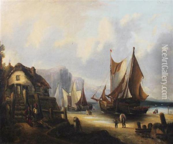 Fisherfolk On The Shore Oil Painting - Edward Duncan