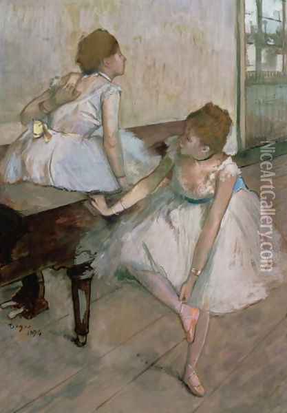 Two dancers resting, 1874 Oil Painting - Edgar Degas