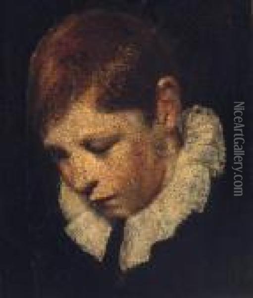 Portrait Of A Boy, Quarter-length, In A White Collar Oil Painting - Sir Joshua Reynolds