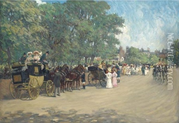 The-four-in-hand, Hyde Park Oil Painting - Albert Ludovici Sr.
