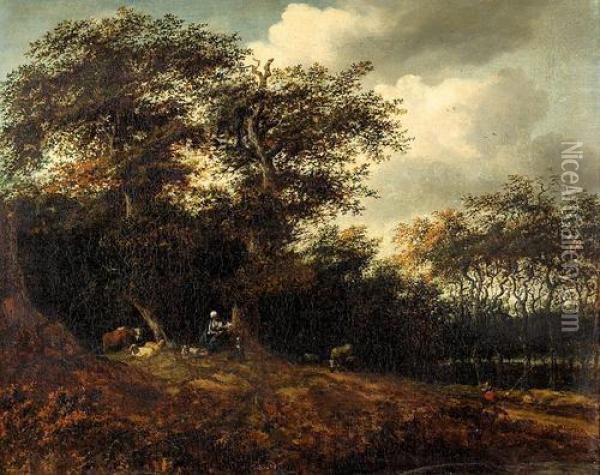 Nachfolger Des
Hirtenpartie Am Waldrand. Oil Painting - Jacob Van Ruisdael