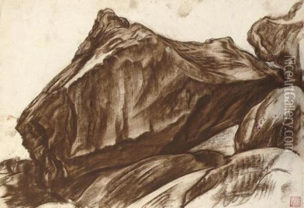 Study Of A Mountain Landscape 
(illustrated); Study Of A Kneeling Nude; And Study Of A Seated Nude Oil Painting - Alexander Evgenievich Yakovlev