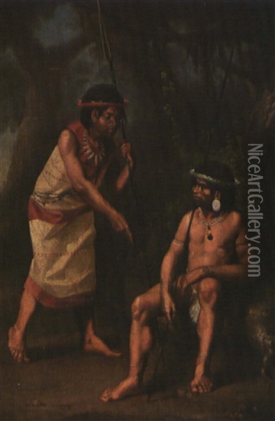 Two Figures Of The Upper Amazon Oil Painting - Joaquin Pinto