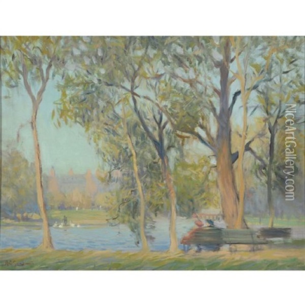 Swan Lake At Boston Public Oil Painting - Arthur Clifton Goodwin