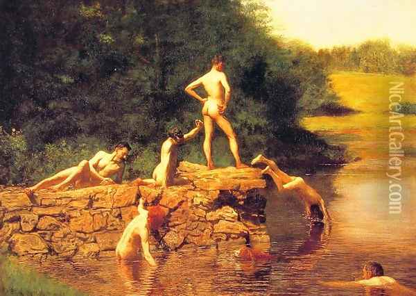 The Swimming hole, 1885 Oil Painting - Thomas Cowperthwait Eakins