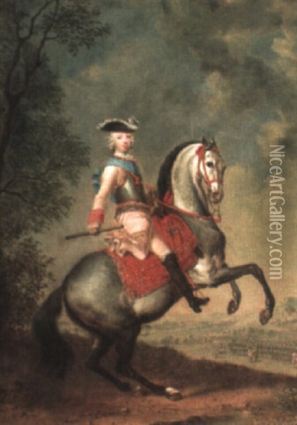 Equestrian Portrait Of A Field Marshall, His Army Beyond Oil Painting - Johann Georg de Hamilton