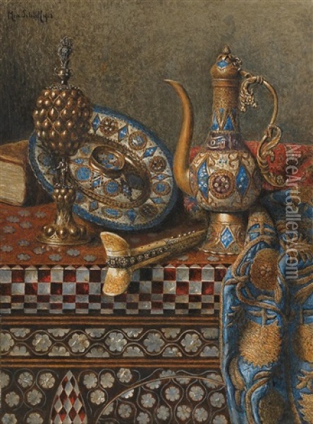 Still Life With Decorative Oriental Objects Oil Painting - Max Schoedl