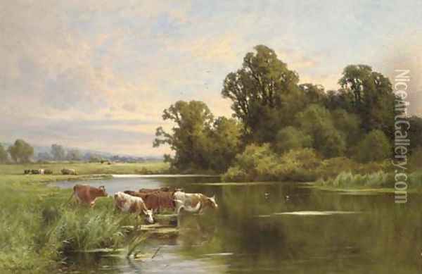 Evening on the banks of the Ouse Oil Painting - Henry Hillier Parker