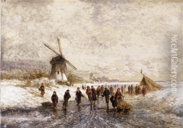 Winter In De Omgeving Van Dordrecht Oil Painting - Johan Nicolaas Van Lokhorst