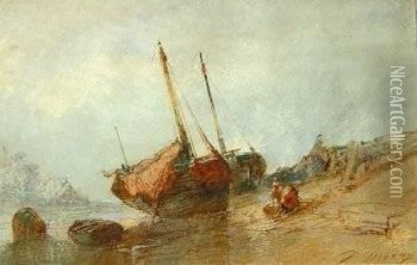 Fishing Boats On The Shore Oil Painting - Paul Marny