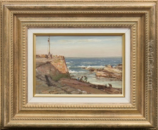 Breezy Coastal Scene With Figures Oil Painting - Patrick Downie