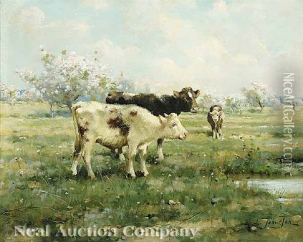 At The Watering Hole Oil Painting - Reuben Le Grande Johnston