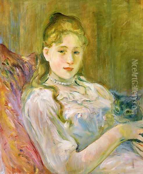 Girl with Cat Oil Painting - Berthe Morisot
