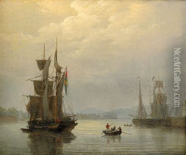 Segelfartyg I Hamn Oil Painting - Johann Christian Berger