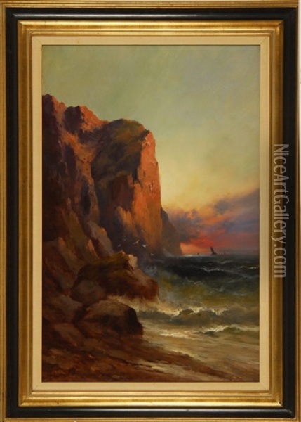 Sunset Off The Maine Coast Oil Painting - Edward Moran