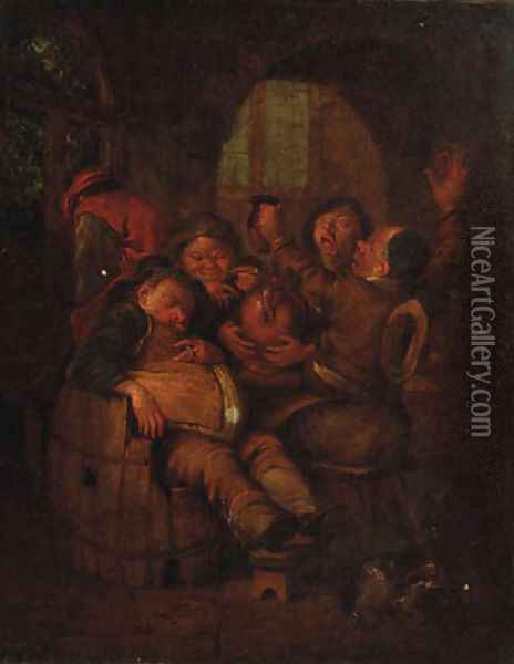 Boors drinking in a tavern Oil Painting - Egbert Jaspersz. van, the Elder Heemskerck