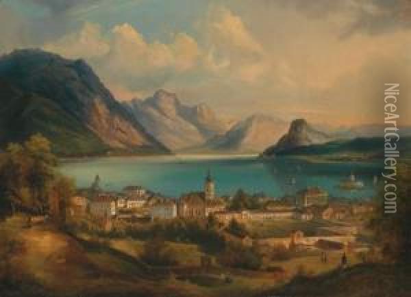 Blick Auf Gmunden Oil Painting - J. Wilhelm Jankowski
