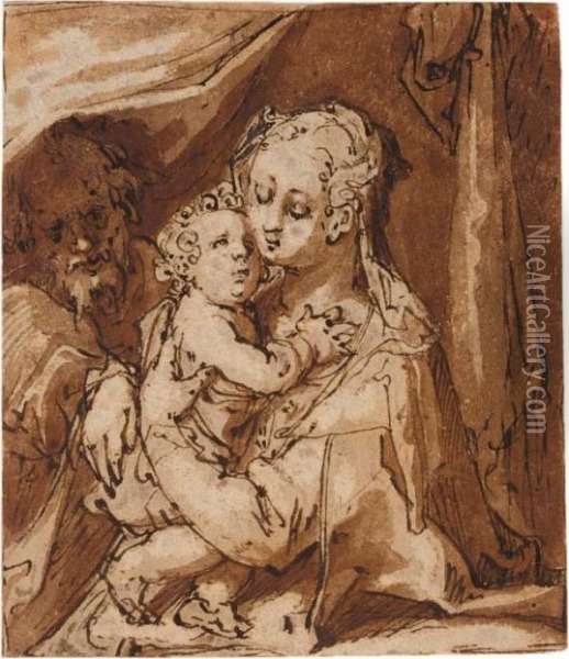 The Holy Family Oil Painting - Hendrick Goltzius