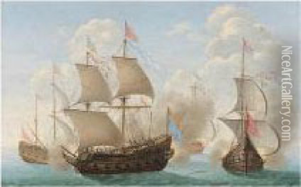 A Naval Engagement Oil Painting - Pierre Puget