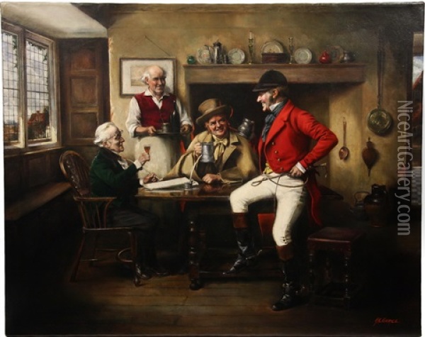 Fox Hunter Regaling Friends In Pub Oil Painting - Alfred Lyndon Grace