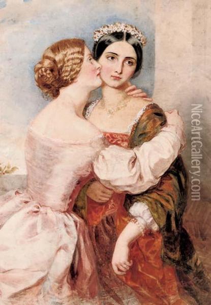 Portrait Of Catherine And Bianca In A Classical Pose Oil Painting - Thomas Heaphy