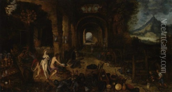 Venus In The Forge Of Vulcan - An Allegory Of Earth Oil Painting - Jan van Kessel the Elder