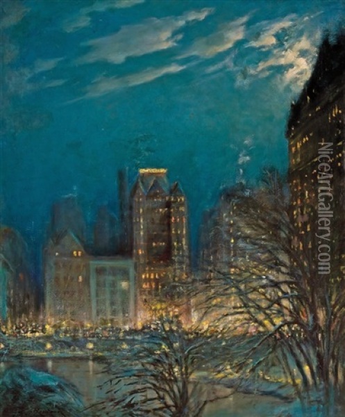 Evening In New York City Oil Painting - Orlando Rouland