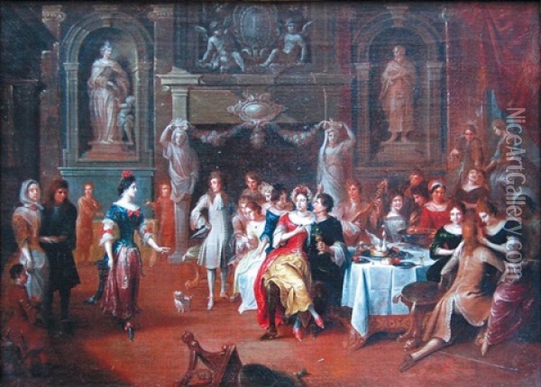 Reunion Dans Une Demeure Princiere Oil Painting - Hieronymous (Den Danser) Janssens
