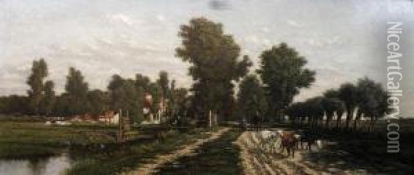 The Edge Of The Village - Cattle
In A Land Oil Painting - Johan Nicolaas Van Lokhorst