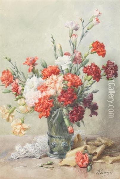 Bouquet D'oeillets Oil Painting - Francois Rivoire