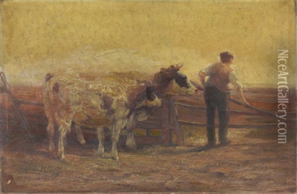 Farmer With Cattle Oil Painting - Horatio Walker