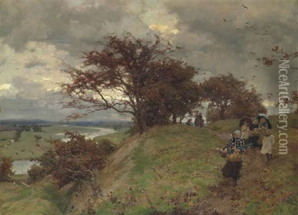 After Work - When The Chill Rain Begins At Shut Of Eve In Dull November Oil Painting - Alfred William Parsons