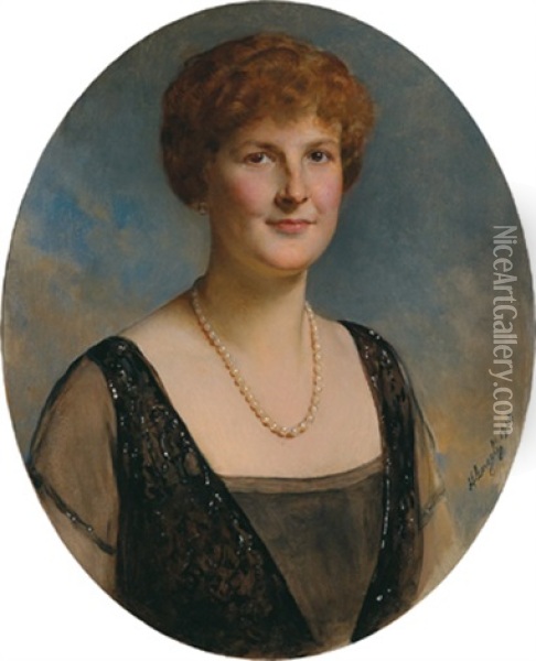 Bildnis Einer Dame Mit Perlenkette Oil Painting - Heinrich von Angeli