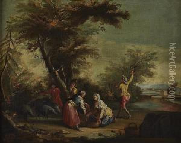 Fete Champetre With Figures By A River Oil Painting - Giuseppe Zais