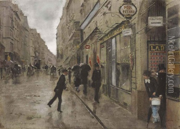 Rue De Richelieu Sous La Pluie Oil Painting - Jean Beraud