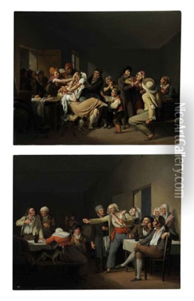 Les Femmes Se Battent (+ Les Hommes Se Disputent; Pair) Oil Painting - Louis Leopold Boilly