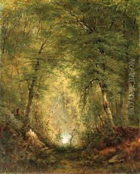 Hunter In A Forest Interior Oil Painting - Alexander Wust