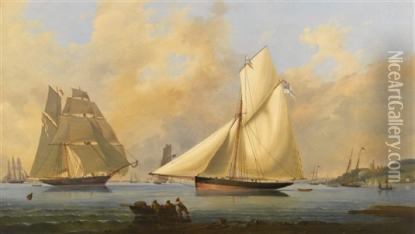 A Yacht From The Imperial Yacht Club Of Russia, Off Cowes Oil Painting - Arthur Wellington Fowles
