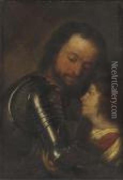 A Page Arming A Knight Oil Painting - Justus van Egmont