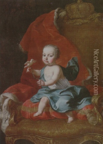 Portrait Of The Emperor Joseph Ll As A Boy, Seated On A Throne Oil Painting - Martin van Meytens the Younger