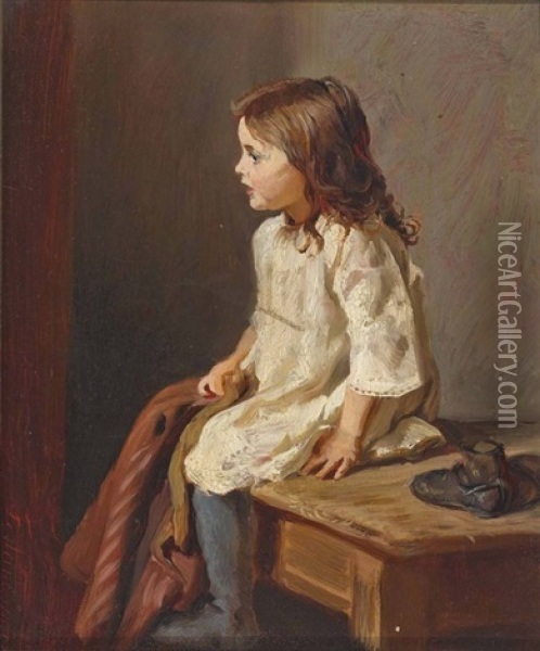 Madchen, Auf Einem Tisch Sitzend Oil Painting - Felix Schlesinger