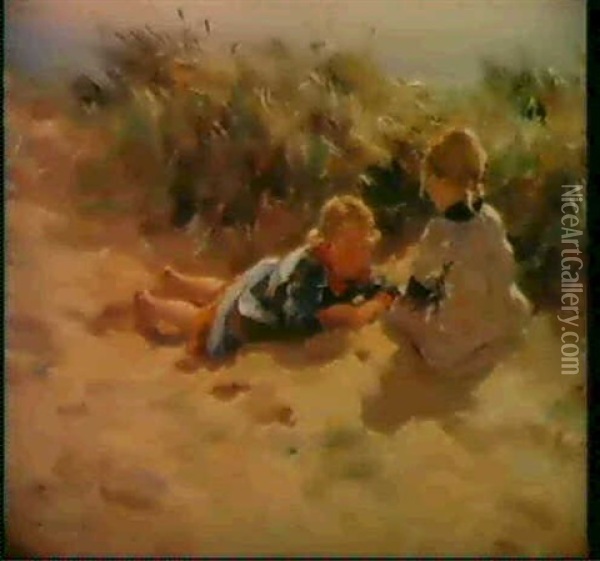 Playing In The Dunes Oil Painting - William Marshall Brown