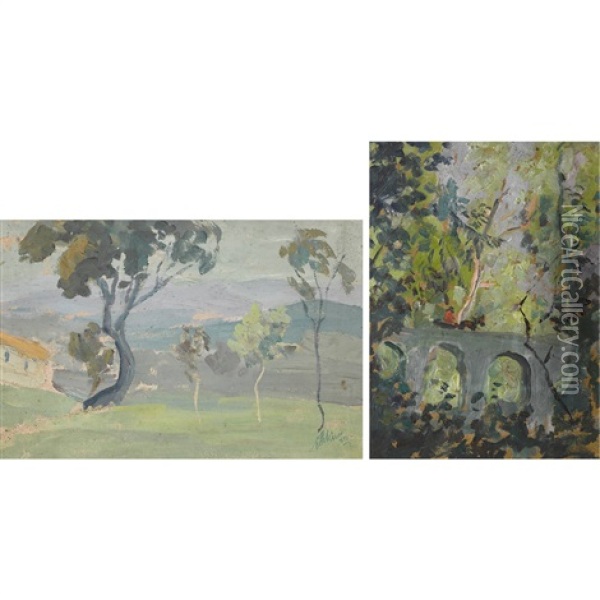 Zwei Landschaften Oil Painting - Ernst Traugott Schiess