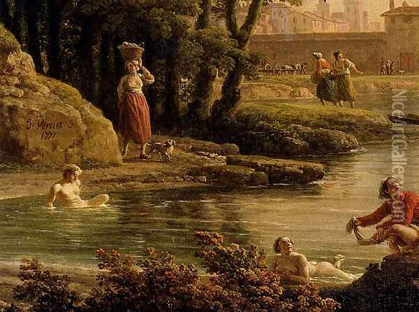Landscape With Bathers - detail Oil Painting - Claude-joseph Vernet